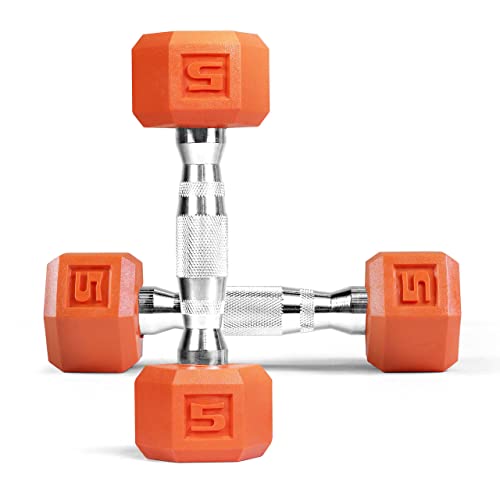 WF Athletic Supply BLACK & COLOR Rubber Encased Hex Dumbbells with Contoured Chrome Handle, Full Body Workout & Strength Training, Weight Size Options - Sold in Pairs