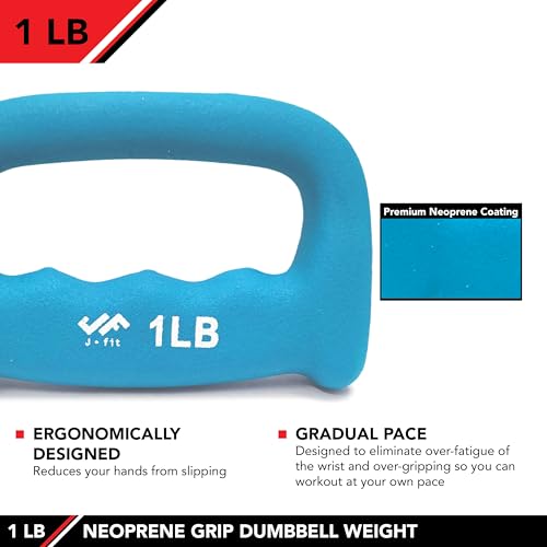 JFIT Neoprene D Grip Dumbbells - Single Weights 1LB-5LB - Premium Non-Slip, Hand Weights, Ergonomic Design - style: 1 Pound