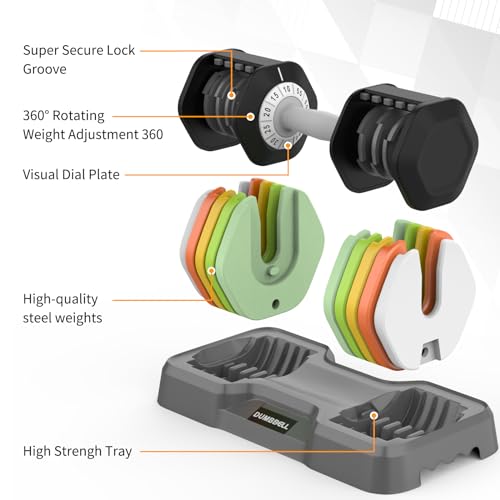 SKOK 25/55 lbs Pair Adjustable Dumbbells Set, Adjustable Weights Dumbbells Set for Men and Women with Anti-Slip Fast Adjust Weight by Turning Handle Dumbbell with Tray - color: 55lbs-Colorful-Pair