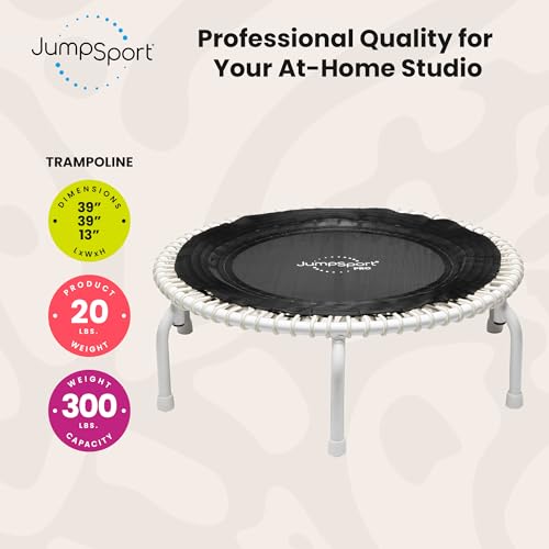JumpSport 350 PRO 39 Inch Fitness Trampoline Indoor Rebounder Cardio Workout Equipment 300 lb Capacity - color: White