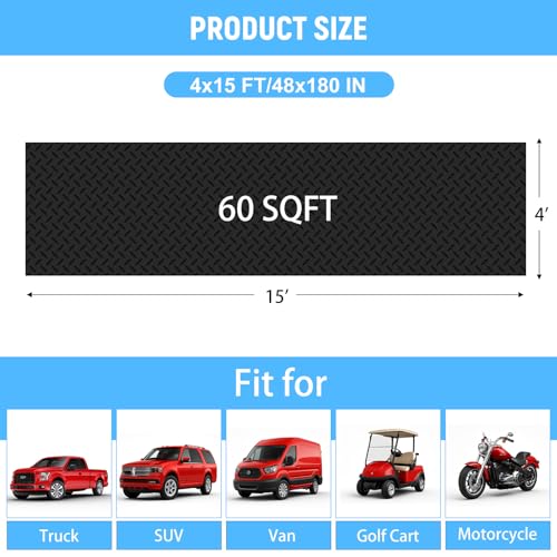 4x15 FT Garage Floor Mat, 2.8mm Thickened Diamond Plate - color: Black, size: 4x15 FT