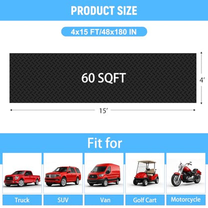4x15 FT Garage Floor Mat, 2.8mm Thickened Diamond Plate - color: Black, size: 4x15 FT