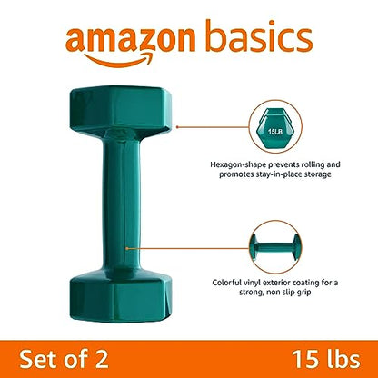 Amazon Basics Vinyl Coated Dumbbell Hand Weights - style: 15 Pounds, Pair