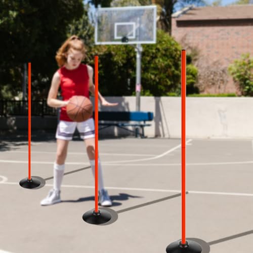 TNZMART 4.9FT Training Agility Poles Detachable Soccer Training Sticks Multi-Purpose Slalom Boundary Poles with Rubber Bases - color: Orange, style: Pack of 12