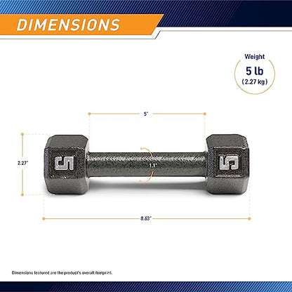 Marcy Cast Iron Hex Dumbbells Collection - Available size from 3-lb to 100-lb, SOLD INDIVIDUALLY - style: 5lbs