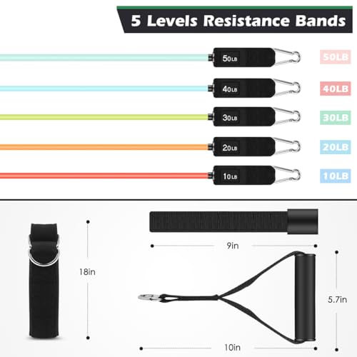 WHATAFIT Resistance Bands with Handles, 5-Level Exercise Bands for Workout - color: Macaron-01