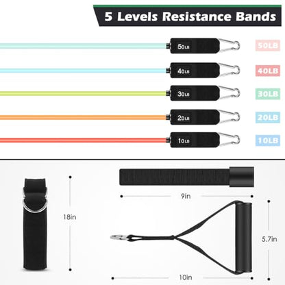 WHATAFIT Resistance Bands with Handles, 5-Level Exercise Bands for Workout - color: Macaron-01