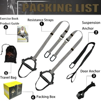 Bodyweight Resistance Training Straps, Home Gym Fitness Trainer kit - color: Gray