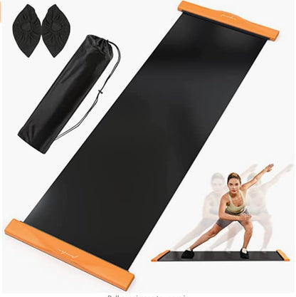 FAMKIT Slide Board Mat with End Stops, 78.7 x 19.7in Balance Workout Slider Non-Slip Training Equipment with Sliding Booties & Carry Bag for Home Gym Low Impact Balance Training