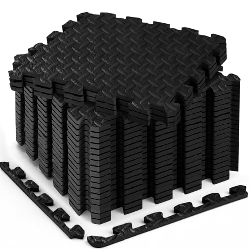18pcs Puzzle Exercise Mat, 12.6"x12.6"x0.4", 18sqft EVA Interlocking Foam Floor Tiles, Non-Slip, Protective, Water-Resistant Flooring for Home Gym & Workout Equipment - color: Black