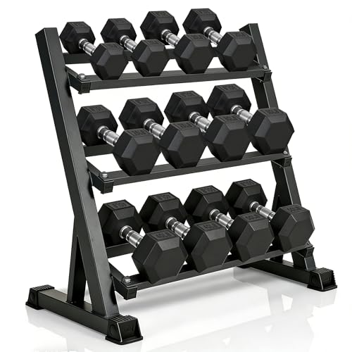 Ritafer Hex Rubber Dumbbell Set 350/450/550 lbs, Coated Encased Iron Free Weights Dumbbells Set, 6-10 Pair Dumbbells with Storage Rack for Strength Training Home Gym - style: 350LB