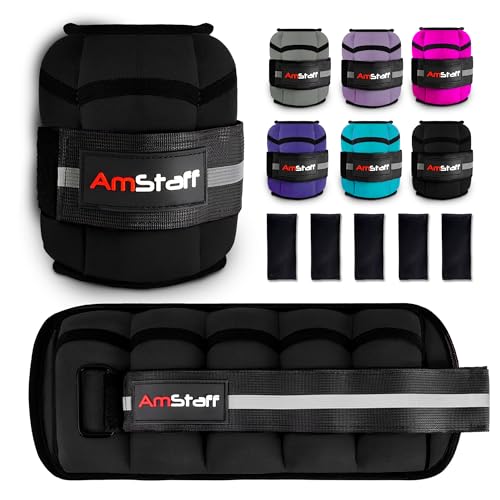 AmStaff Fitness Adjustable Ankle Weights 1 Pair 2 4 6 8 10 Lbs Leg Weight Straps for Strength Training, Walking, Jogging, Running, and Fitness Workouts – 1-5 lbs Each Ankle, 10 lbs Pair Set