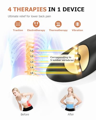 Lumbar Traction Device, Electric Lower Back Stretcher Device with Dynamic Airbag, 3 Level Vibration Massage, Adjustable Temperature from 113 to 131℉ (45 to 55℃), Easy to Use