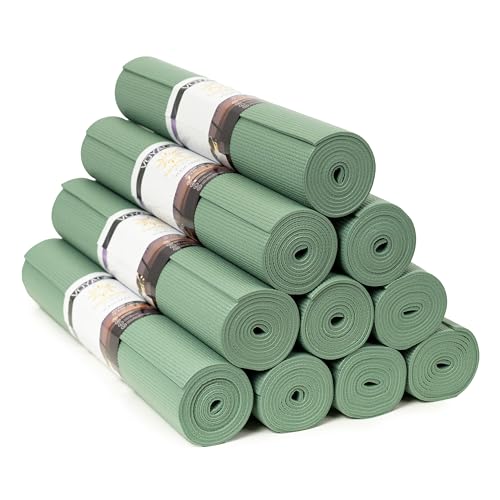 Voyage Yoga Mat, 10 Pack, 72" x 24" Professional Studio and Gym Bulk Yoga Mats, 5mm Thick, Durable, Anti-Tear, Non Slip Fitness and Exercise Mats - color: Sage