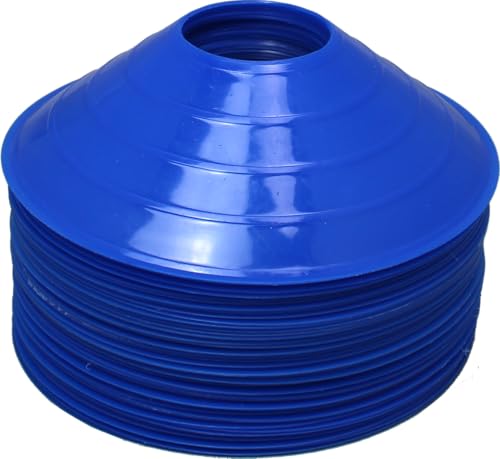 BlueDot Trading High Visibility Disc Cones for Sports, Agility Training, Soccer, Football, Field Cone Markers for Adults or Kids with Holder, Blue, Quantity 30-Pack