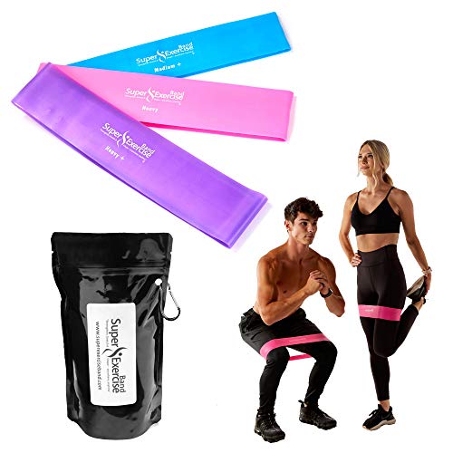 USA 14" x 3" Extra Long Latex Free Mini Loop Bands in 3, 5, 10 Pack Sets. 10 Strengths for Resistance Training, Stretching, Yoga, Toning. Plus an Exclusive iPhone App and E-Book. - color: c. MEDIUM Strength Loop Band Assortment 3 PACK