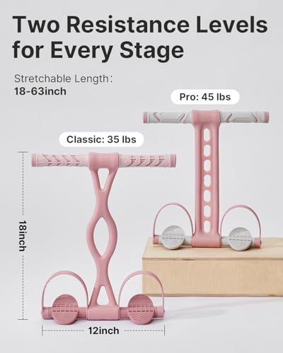 YOTTOY Pedal Resistance Band, Thick Elastic Tension Rope with Handles, Sit-Up Pull Rope Fitness Equipment for Leg, Arm, Abs, Waist, Home Gym & Yoga Training - color: Pink