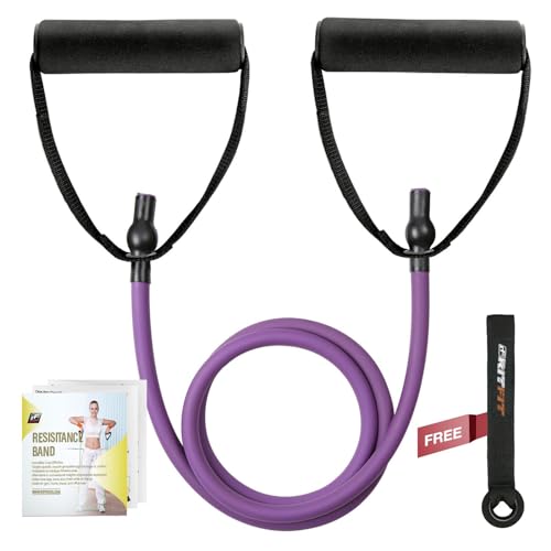 RitFit Single Resistance Exercise Band with Comfortable Handles - Ideal for Physical Therapy, Strength Training, Muscle Toning - Foam Padding Door Anchor and Starter Guide Included - size: 15-20lbs