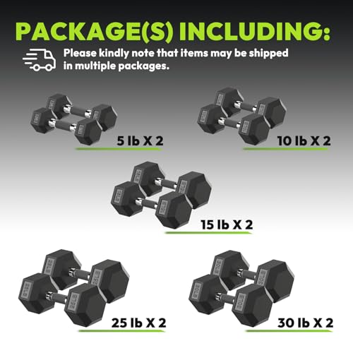 Hex Dumbbell Sets, 90-640 lb Rubber Encased Exercise & Fitness Dumbbells Set, Hand Weight for Strength Training, Weight Dumbbells - size: 170 lb Set (Pair of 5, 10, 15, 25, 30 lb)