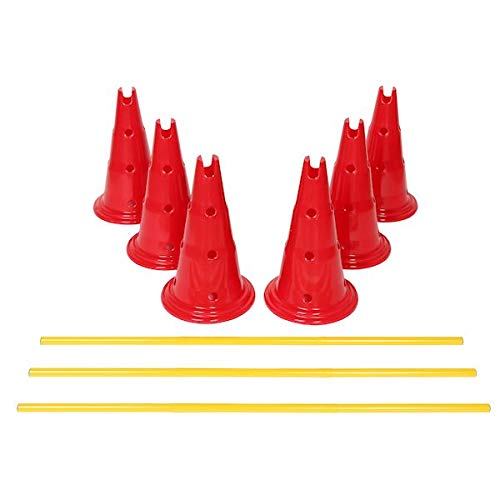 Etna Dog Agility Hurdle Set - 6 Canine Obedience Training Exercise Cones with 3 Collapsible Metal Bars - Adjustable Height