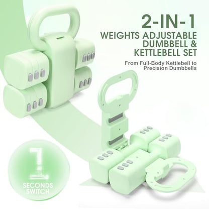 Adjustable 2-in-1 Convertible Kettlebell & Dumbbells - color: Green