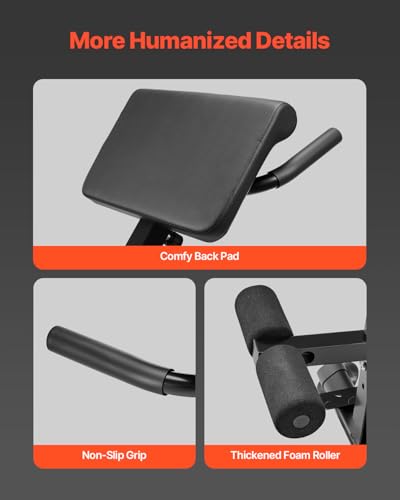 VEVOR Roman Chair Hyperextension Bench, 250 lbs Adjustable & Foldable Extension Machine, Multi-Function Exercise Equipment for Glute, Hamstring, Back, and Ab Workout, Fitness Weight Bench for Home Gym
