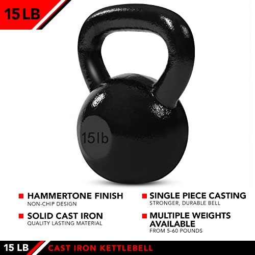 JFIT Cast Iron Kettlebell – Single Weight, Flat Bottom, Polished Handle | Men & Women | CrossFit, Cardio & Strength Training - size: 15.0 Pounds