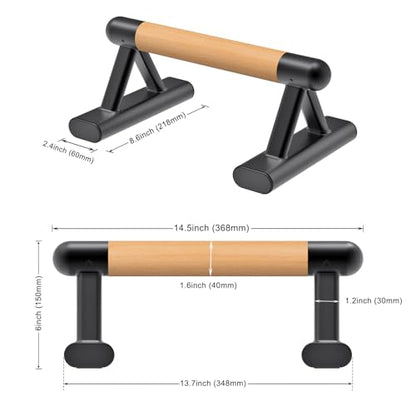 SELEWARE Wood Push Up Bars Steel Calisthenic Parallette Bars Handstand Bars - color: B: Wood Grip (14.5"L x 6"H)