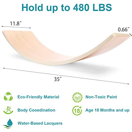 Gentle Monster Wobble Balance Board, Wooden Montessori Toy Rocker Board Natural Wood Kids Toddler Open Ended Learning Toy Yoga Curvy Board for Adult Office Classroom Christmas Gifts