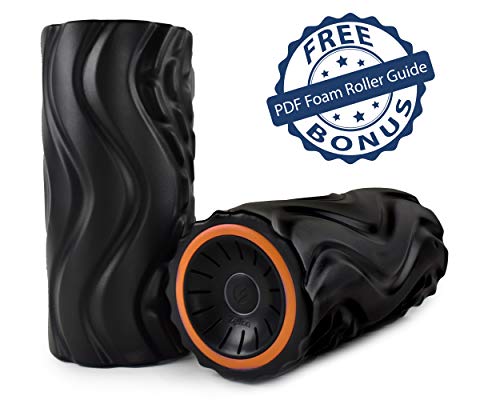 Zyllion Rechargeable Vibrating Foam Roller with 3 High-Density Textured Surfaces and 4 Speeds for Exercise, Massage, Muscle Recovery, Trigger Point Myofascial Release - Black/Orange (ZMA-22-BKOR)