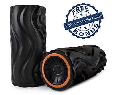 Zyllion Rechargeable Vibrating Foam Roller with 3 High-Density Textured Surfaces and 4 Speeds for Exercise, Massage, Muscle Recovery, Trigger Point Myofascial Release - Black/Orange (ZMA-22-BKOR)