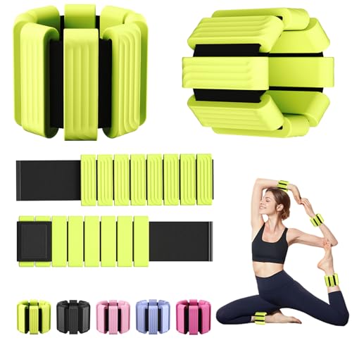 Pilates Wrist and Ankle Weights for Women - Adjustable Weighted Bangles for Men, 2 lbs Weighted Arm Bands Foot Leg Weights for Walking, Yoga, Training, Exercise, Running, Set of 2 (1LB Each) - color: Light Green