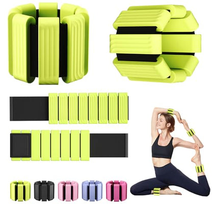 Pilates Wrist and Ankle Weights for Women - Adjustable Weighted Bangles for Men, 2 lbs Weighted Arm Bands Foot Leg Weights for Walking, Yoga, Training, Exercise, Running, Set of 2 (1LB Each) - color: Light Green