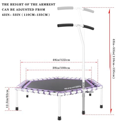 Newan 48'' Fitness Trampoline with Adjustable Handle Bar, Silent Trampoline Bungee Rebounder Jumping Cardio Trainer Workout for Adults - Max Limit 330 lbs - color: Purple
