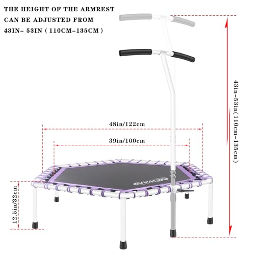 Newan 48'' Fitness Trampoline with Adjustable Handle Bar, Silent Trampoline Bungee Rebounder Jumping Cardio Trainer Workout for Adults - Max Limit 330 lbs - color: Purple