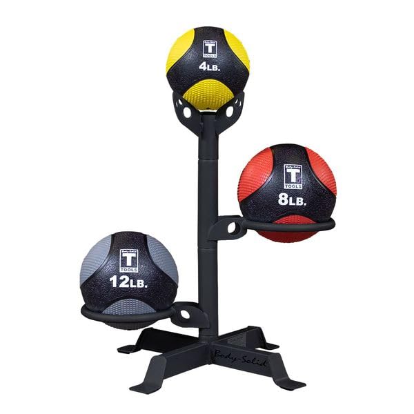 Body-Solid (GMR5B) Short Medicine Ball Stand - Compact Vertical Storage Rack for 3 Exercise Balls with 360° Pivoting Rings - Home & Commercial Gym Equipment, Black