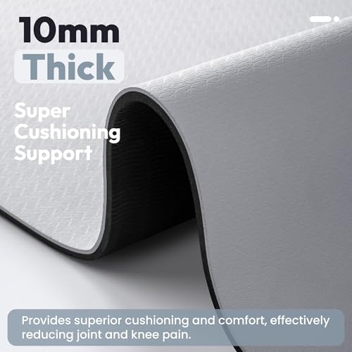 Umineux Non Slip Yoga Mat 72"x24" Exercise & Fitness Mat For Women and Men - color: Gray & Black, size: 10MM