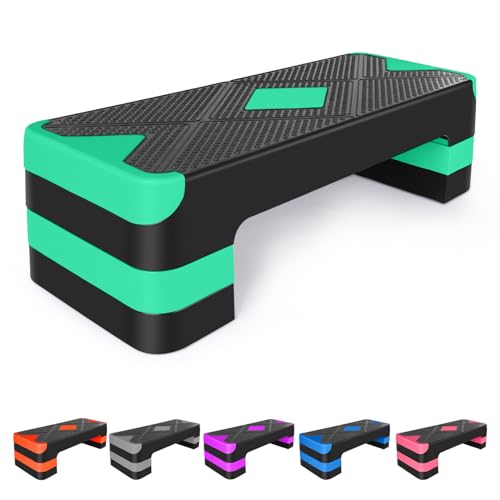27" Exercise Workout Aerobic Step Platform with Adjustable 4"-6"-8" Risers - color: Green