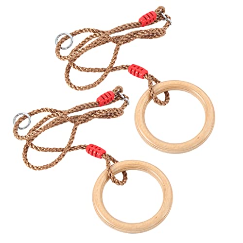 2pcs Wooden Gymnastics Rings with Adjustable Ropes Fitness Training Rings for Children Adults Indoor Equipment Outdoor Indoor