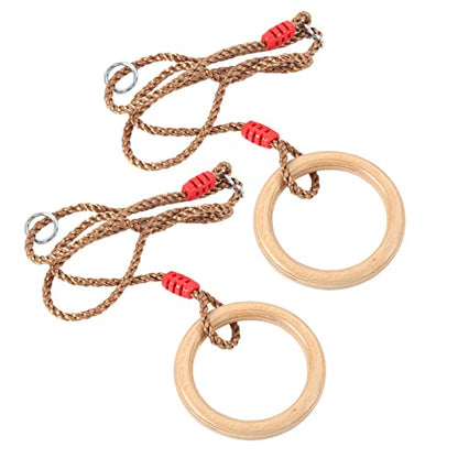 2pcs Wooden Gymnastics Rings with Adjustable Ropes Fitness Training Rings for Children Adults Indoor Equipment Outdoor Indoor