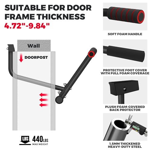 ONETWOFIT Pull Up Bar for Doorway, 440 lbs Heavy Duty Upper Body Fitness Workout Bar for Home Gym Exercise, Multi-Grip Strength Wall Mounted Door Frame Chin-Up Bar for Almost All Doors