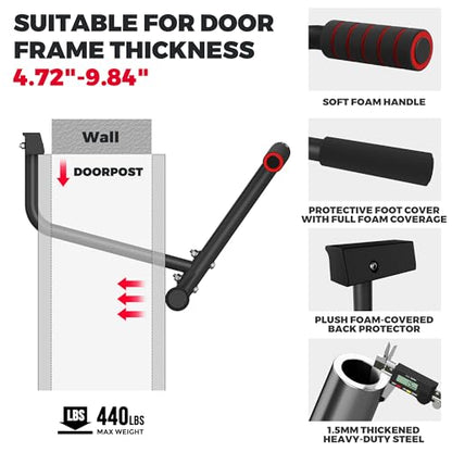 ONETWOFIT Pull Up Bar for Doorway, 440 lbs Heavy Duty Upper Body Fitness Workout Bar for Home Gym Exercise, Multi-Grip Strength Wall Mounted Door Frame Chin-Up Bar for Almost All Doors