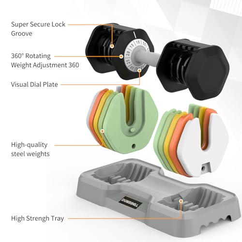 SKOK 25/55 lbs Pair Adjustable Dumbbells Set, Adjustable Weights Dumbbells Set for Men and Women with Anti-Slip Fast Adjust Weight by Turning Handle Dumbbell with Tray - color: 55lbs-Colorful-Single