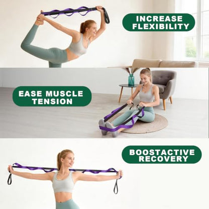 Acozycoo Stretching Strap with Loops for Leg Calf Back Physical Therapy - color: Purple
