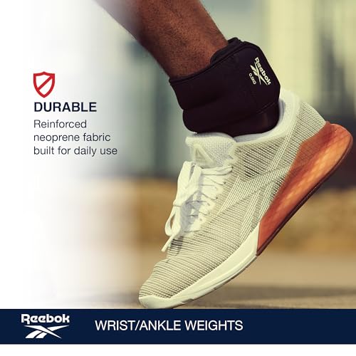 Reebok Wrist and Ankle Weights, Wearable Weights for Intensifying Workout, Durable Polyester & Spandex Ankle & Wrist Weights, Home Workout Essentials & Gym Accessories for Women & Men - size: 2 Lbs
