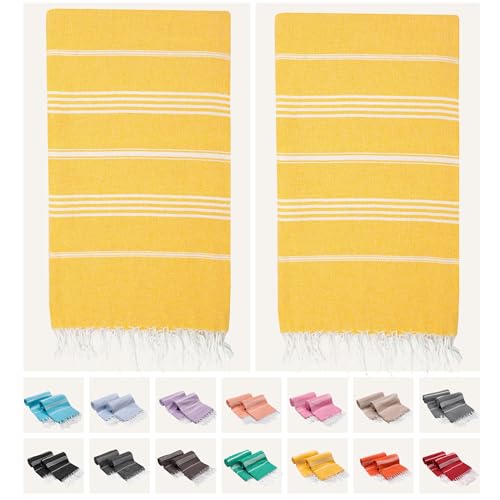 PARK&OZ Turkish Beach Towels 2Pack – Oversized 100% Cotton Quick-Dry, Sand-Free & Ultra-Absorbent Blanket 72"x40" –Lightweight Travel Towels for Beach, Pool, Spa, Gym, Camping & Home (Yellow) - color: Yellow