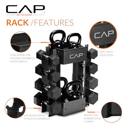 CAP Barbell Dumbbell and Kettlebell Storage Rack - Compact Weight Storage for Home Gym