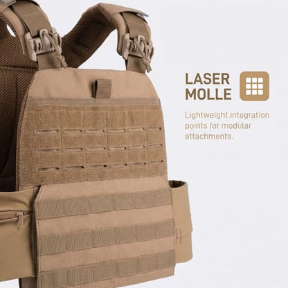 Tactical Weighted Vest for Men & Women Adjustable Strength and Endurance Workout Vest with MOLLE Panel Padded Shoulder Straps Breathable Mesh Quick Release Buckles for Running Rucking Training Fitness - color: Coyote