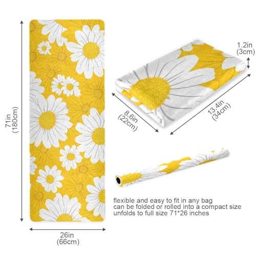 Yellow Daisy Yoga Mat Non-Slip Eco-Friendly Exercise Fitness Mat for Yoga Pilates and Floor Workouts for Women & Men, 71 x 26 in