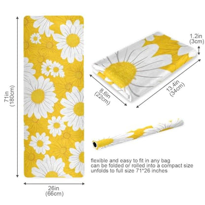 Yellow Daisy Yoga Mat Non-Slip Eco-Friendly Exercise Fitness Mat for Yoga Pilates and Floor Workouts for Women & Men, 71 x 26 in
